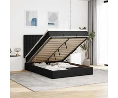 Osmanų lova su čiužiniu ir LED juodas 140x190cm audinys