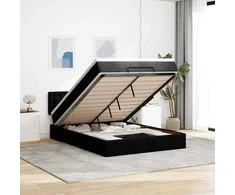 Osmanų lova su čiužiniu ir LED juodas 140x190cm audinys