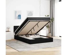 Osmanų lova su čiužiniu ir LED Juodas 140x190cm Velvet