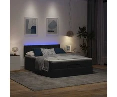 Osmanų lova su čiužiniu ir LED juodas 140x190cm audinys