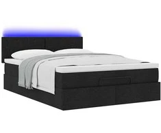 Osmanų lova su čiužiniu ir LED juodas 140x190cm audinys