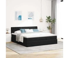 Osmanų lova su čiužiniu ir LED Juodas 160x200cm Velvet
