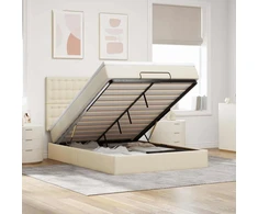 Osmanų lova su čiužiniu ir LED kreminiu 140x190cm audinys