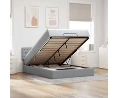 Osmanų lova su čiužiniu ir LED šviesiai pilka 140x190cm audinys