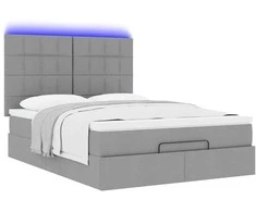 Osmanų lova su čiužiniu ir LED šviesiai pilka 140x190cm audinys