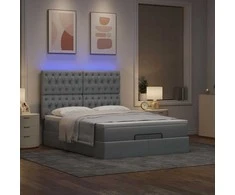 Osmanų lova su čiužiniu ir LED šviesiai pilka 140x190cm audinys