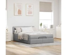 Osmanų lova su čiužiniu ir LED šviesiai pilka 140x190cm audinys