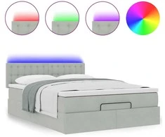 Osmanų lova su čiužiniu ir LED šviesiai pilka 140x200cm Velvet