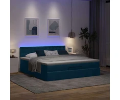 Osmanų lova su čiužiniu ir LED Tamsiai mėlyna 160x200cm Velvet