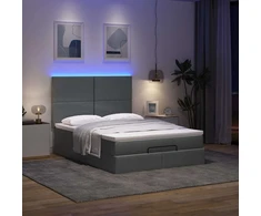 Osmanų lova su čiužiniu ir LED tamsiai pilka 140x190cm audinys