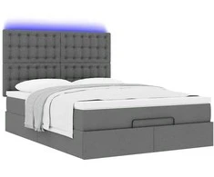 Osmanų lova su čiužiniu ir LED tamsiai pilka 140x190cm audinys