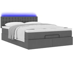 Osmanų lova su čiužiniu ir LED tamsiai pilka 140x190cm audinys