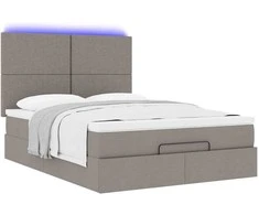 Osmanų lova su čiužiniu ir LED, taupe, 140x190cm, audinys