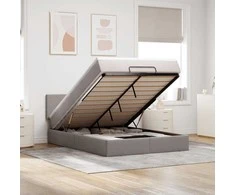 Osmanų lova su čiužiniu ir LED, taupe, 140x190cm, audinys