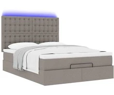 Osmanų lova su čiužiniu ir LED, taupe, 140x190cm, audinys