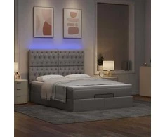 Osmanų lova su čiužiniu ir LED, taupe, 140x190cm, audinys