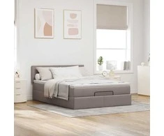 Osmanų lova su čiužiniu ir LED, taupe, 140x190cm, audinys