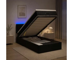 Otmana lova su matracsu ir LED Juoda 100 x 200 cm Aksomas