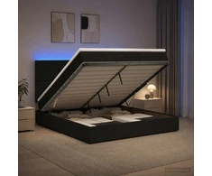 Otmana lova su matracsu ir LED Juoda 140 x 200 cm Audinys