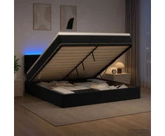 Otmana lova su matracsu ir LED Juoda 140 x 200 cm Aksomas