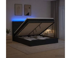 Otmana lova su matracsu ir LED Juoda 140 x 200 cm Audinys