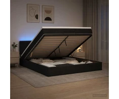 Otmana lova su matracsu ir LED Juoda 160 x 200 cm Audinys