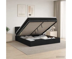 Otmana lova su matracsu ir LED Juoda 160 x 200 cm Audinys