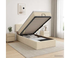 Otmana lova su matracsu ir LED Kreminė 100 x 200 cm Audinys