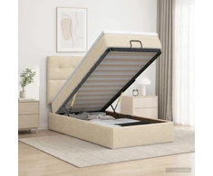 Otmana lova su matracsu ir LED Kreminė 100 x 200 cm Audinys