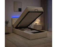 Otmana lova su matracsu ir LED Kreminė 100 x 200 cm Audinys