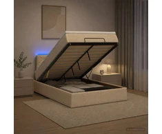 Otmana lova su matracsu ir LED Kreminė 120 x 200 cm Audinys