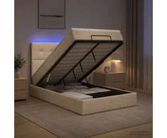 Otmana lova su matracsu ir LED Kreminė 120 x 200 cm Audinys