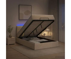 Otmana lova su matracsu ir LED Kreminė 120 x 200 cm Audinys