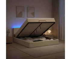 Otmana lova su matracsu ir LED Kreminė 140 x 200 cm Audinys