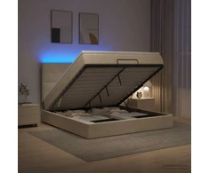 Otmana lova su matracsu ir LED Kreminė 140 x 200 cm Audinys