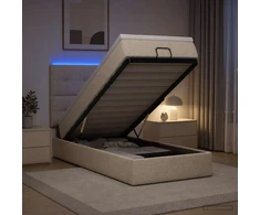 Otmana lova su matracsu ir LED Kreminė 90 x 200 cm Audinys