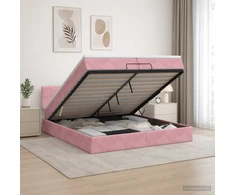 Otmana lova su matracsu ir LED Rožinė 200 x 200 cm Aksomas