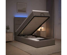 Otmana lova su matracsu ir LED Taupe 100 x 200 cm Audinys