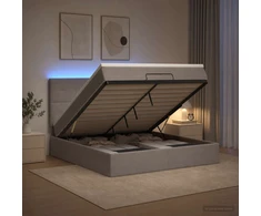 Otmana lova su matracsu ir LED Taupe 140 x 200 cm Audinys
