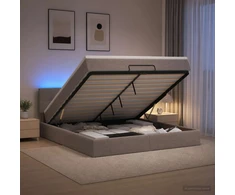 Otmana lova su matracsu ir LED Taupe 140 x 200 cm Audinys