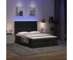 Pufas su čiužiniais ir LED lemputėmis, juodas, 140x200cm, aksomas