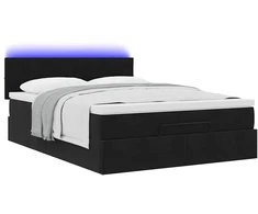 Pufas su čiužiniu ir LED lemputėmis, juodas, 140x200cm, aksomas