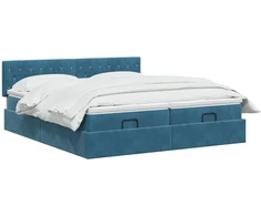 Reguliuojama lova su čiužiniu 2 pcs Tamsiai mėlyna Aksomas