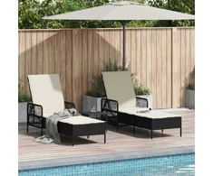 Saulės gultas 3 pcs Juoda ir kreminė balta 55 x 200 x 92 cm