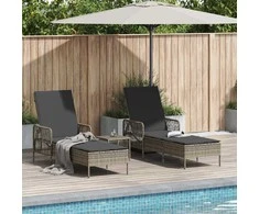 Saulės gultas 3 pcs Pilka ir tamsiai pilka 55 x 200 x 92 cm