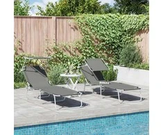 Saulės gultas 2 pcs Pilka 58 x 188 x 77 cm Poliesteris