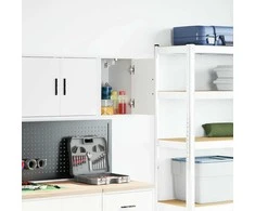 sieninė garažo spinta, balta inžinierinė mediena