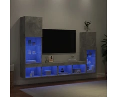 TV staliukas Sieninė TV sekcija su LED, 4 dalių, betono, apdirbta mediena