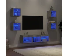TV staliukas Sieninė TV sekcija su LED, 7 dalių, betono, apdirbta mediena