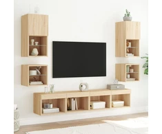 Sieninė TV sekcija su LED, 8 dalių, ąžuolo, apdirbta mediena